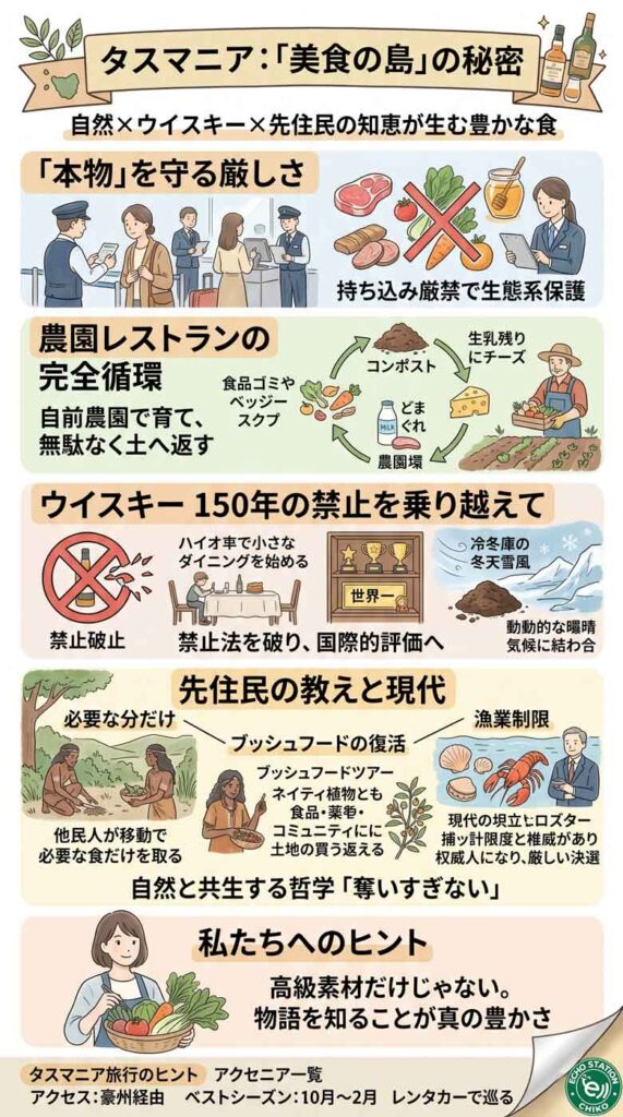 タスマニアが「美食の島」と呼ばれる理由──自然・ウイスキー・先住民の知恵が生む豊かな食インフォグラフ