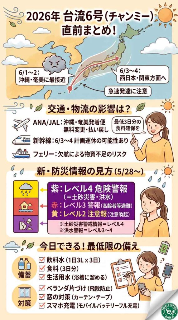 台風6号（チャンミー）は関東まで来る？進路・交通影響・新防災情報の変更点まとめインフォグラフ