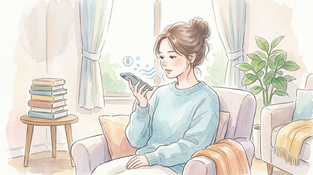 ▶静かな部屋で音声入力をする女性