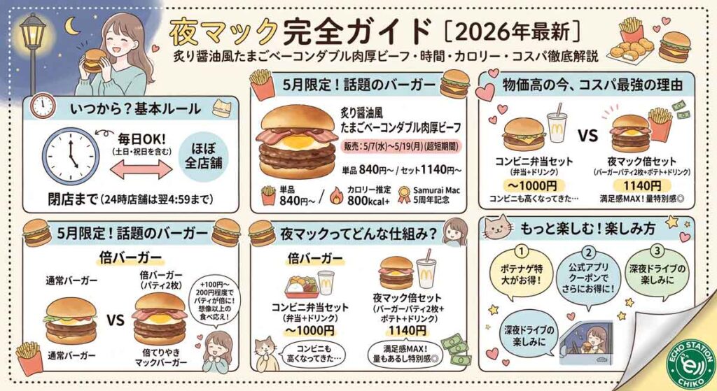 夜マック「炙り醤油風たまごベーコンダブル肉厚ビーフ」は何時から?カロリー・コスパを徹底解説【2026年最新】 インフォグラフ