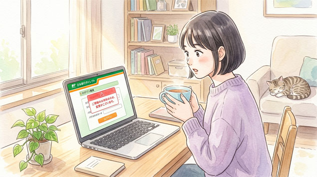 PIC5 | alt: 怪しいメールのリンクを押そうとして手が止まっている女性のイラスト
