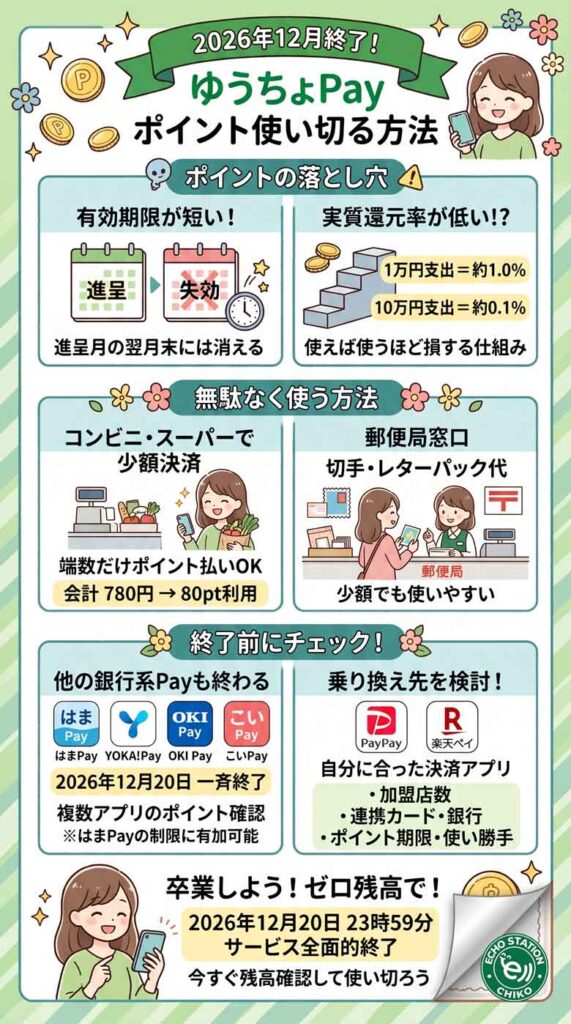 ゆうちょPayが終わる前にやること！ポイントを無駄なく使い切る方法インフォグラフ