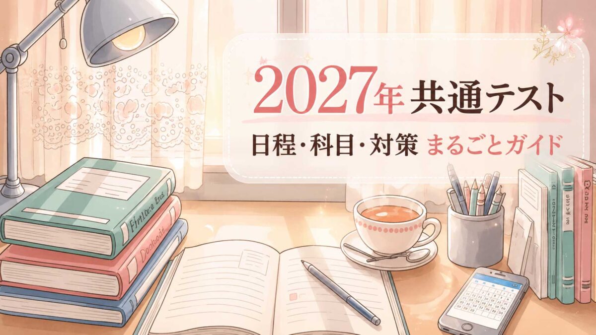 大学受験の参考書とスマートフォンを見て確認する女性