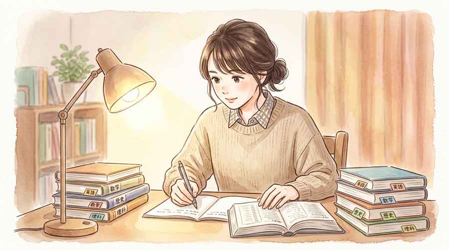 カレンダーに今後の予定をメモしながら情報収集する女性