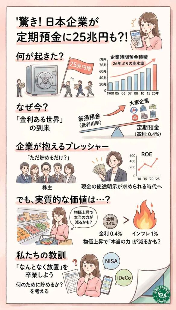 日本企業が25兆円を定期預金に預けた衝撃の理由|金利上昇時代にどう動く?インフォグラフ