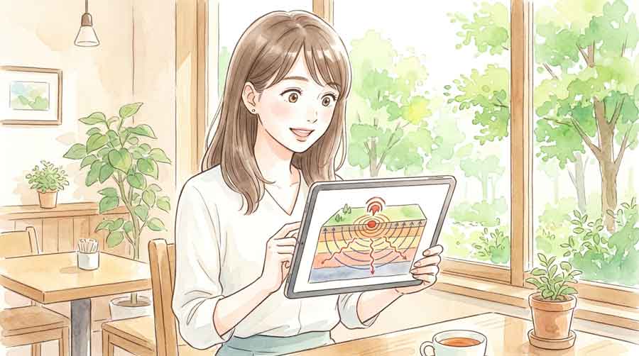 地震の波が地下から伝わる仕組みを示すイメージイラスト