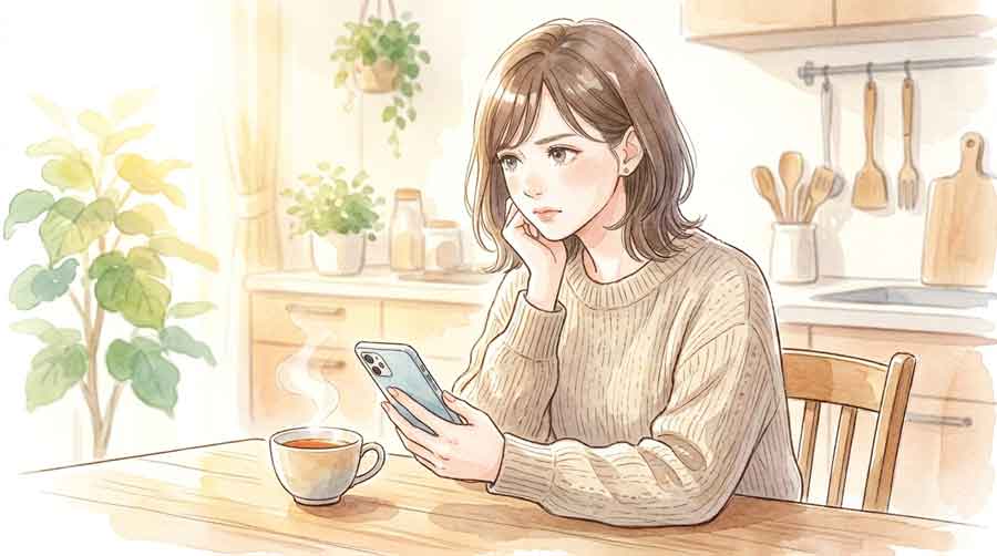 テレビ画面の選手名を見ながら考え込む女性