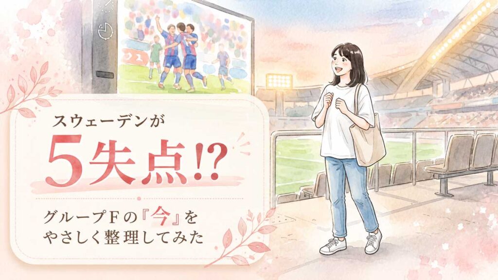 スタジアムのスクリーンを見上げて驚いた表情の日本人女性