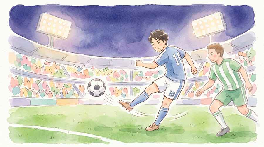 メキシコのスタジアムでサッカーをプレーする選手たちのイラスト