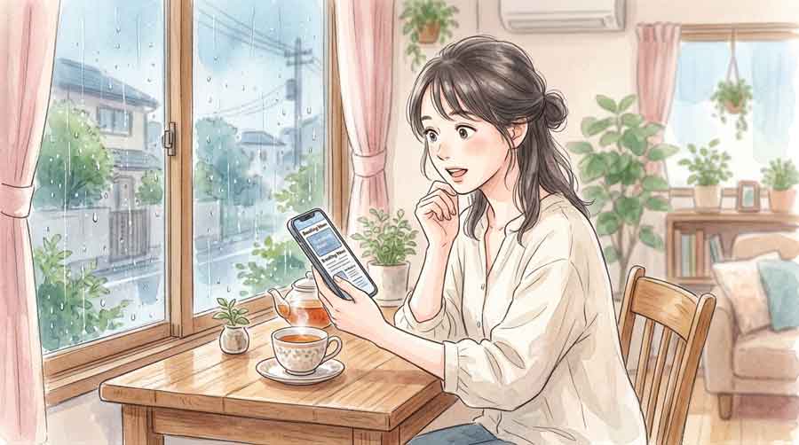 ニュースアプリで日銀の利上げ決定を見て驚く30代女性