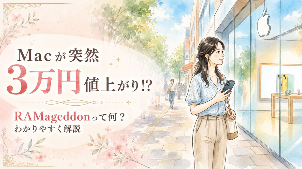 スマートフォンでAppleの値上げニュースを見て驚く女性