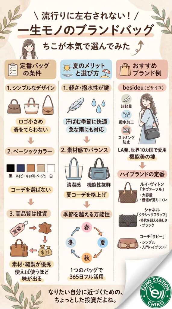 流行りに左右されない！一生モノのブランドバッグ、ちこが本気で選んでみたインフォグラフ