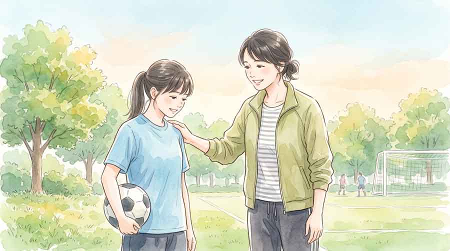 チームメイトを励ます選手のイラスト・仲間と肩を組む場面