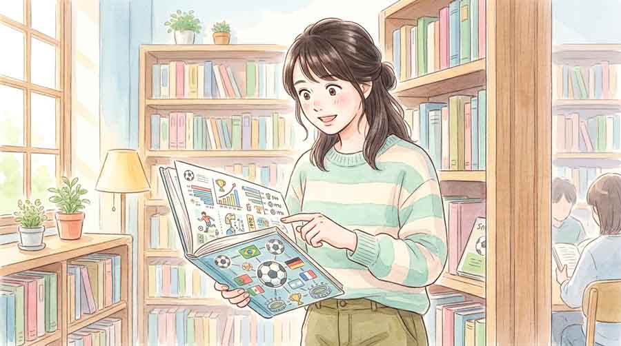  歴代サッカーレジェンド選手たちのシルエットが並ぶイラスト