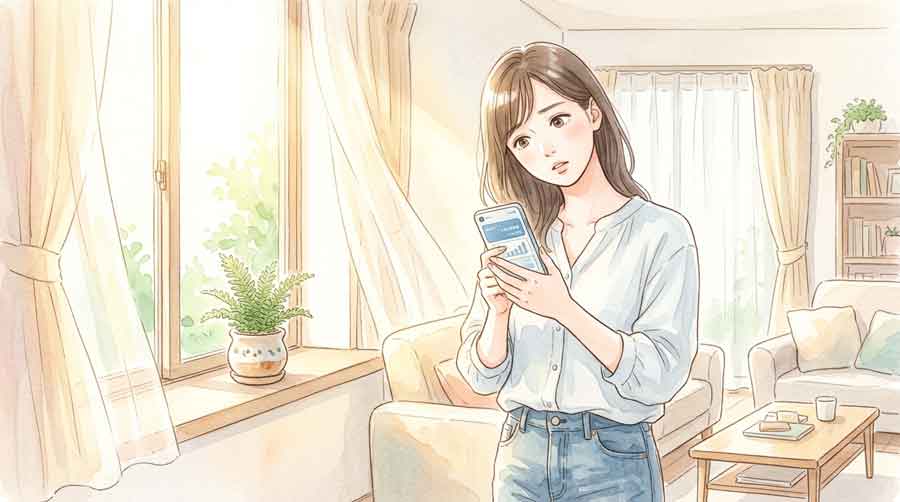 スマートフォンでスペースXのIPOニュースを見て驚く女性