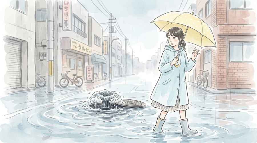 内水氾濫のリスクを示すイメージ