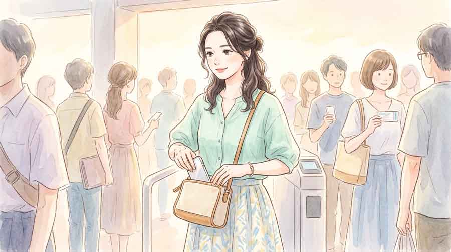 多ポケット構造のバッグの中にペンライトやスマホが整然と収まっているイラスト