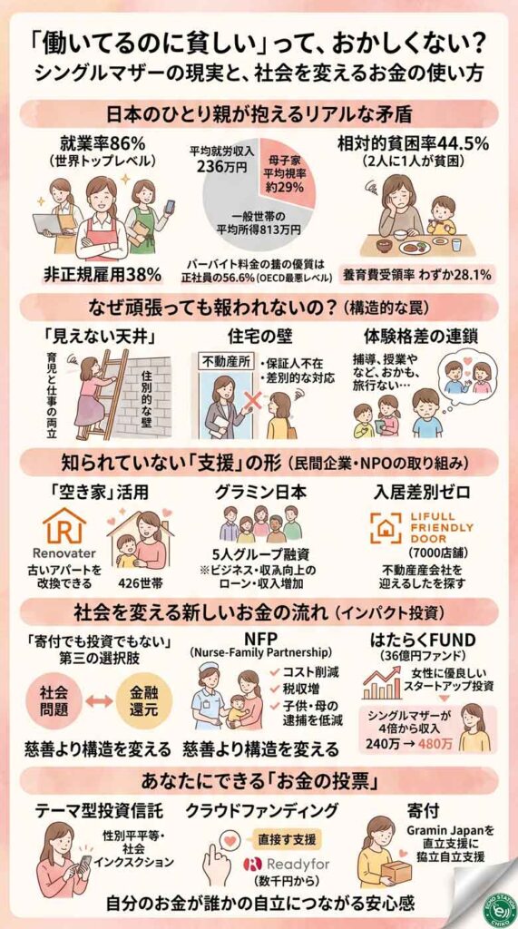 「働いてるのに貧しい」って、おかしくない？シングルマザーの現実と、社会を変えるお金の使い方 インフォグラフ