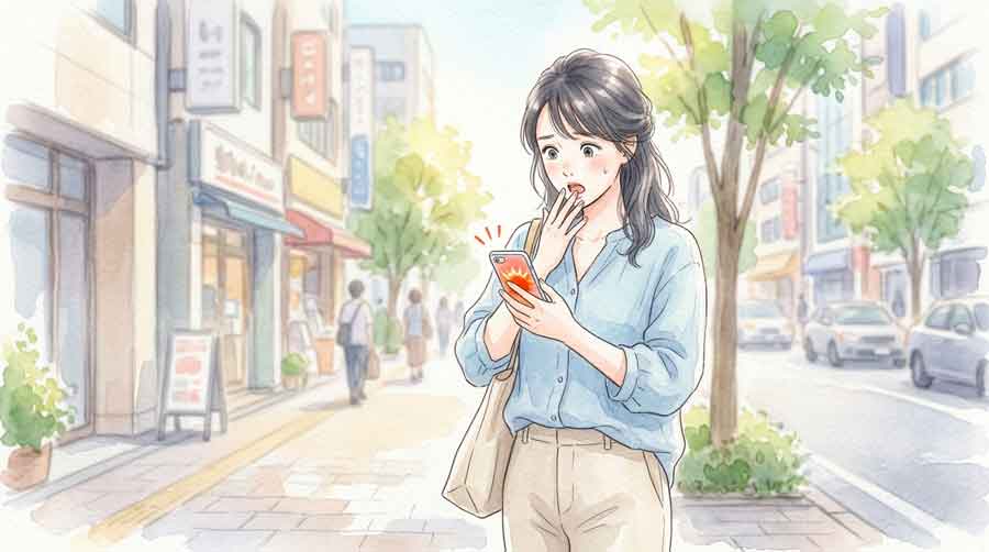 ゆうちょ銀行の通帳を手に金利上昇のニュースを見て笑顔になる女性