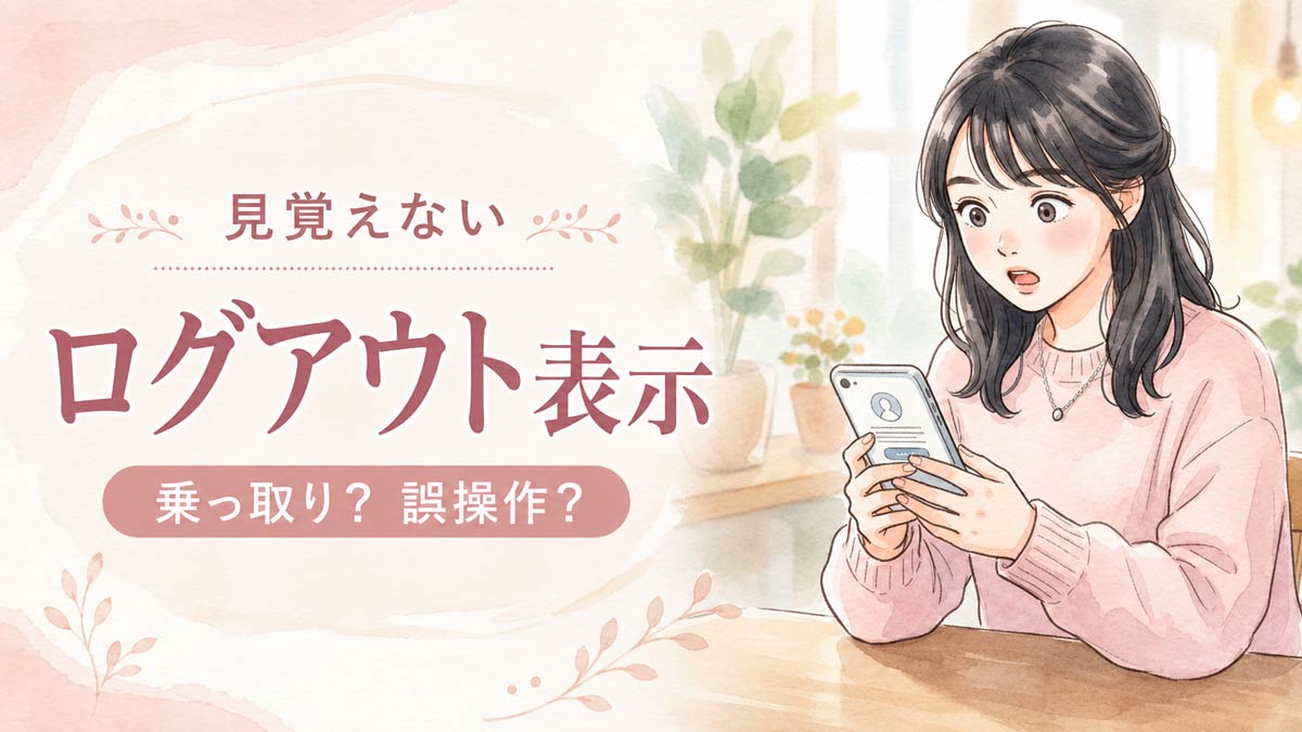 突然のログアウト画面に驚く女性の水彩イラスト