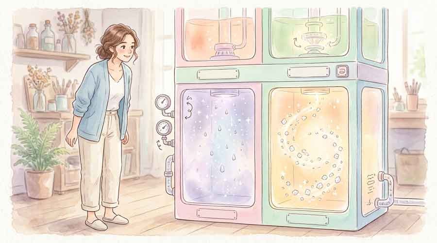 パナソニックの吸収式冷凍機の仕組みを表現したイラスト