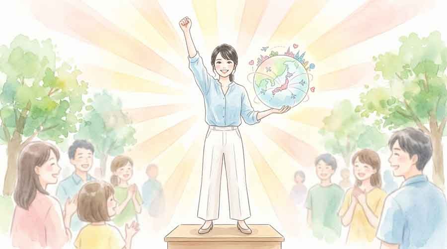 日本企業の技術がAIインフラを支える様子を描いたイラスト