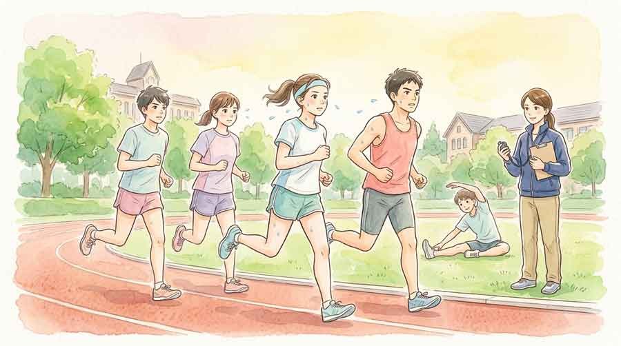 チーム内で競い合う中間層の選手たちのイラスト