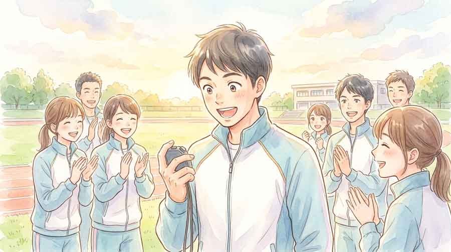 自己ベストを喜ぶ若手選手のイラスト