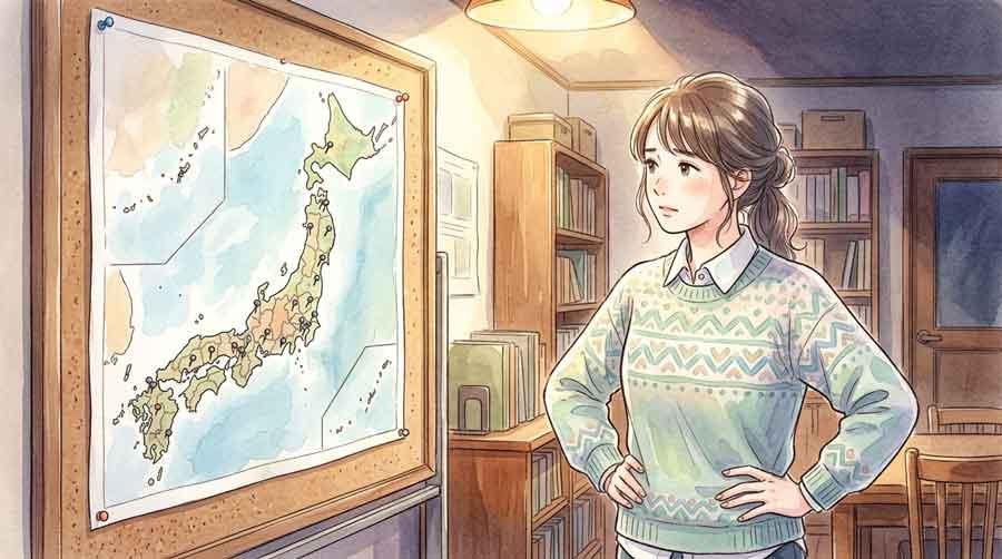 全国の百貨店閉店ラッシュのニュースを眺める女性