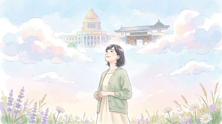 皇居や国会がある東京の街並みを見つめる様子