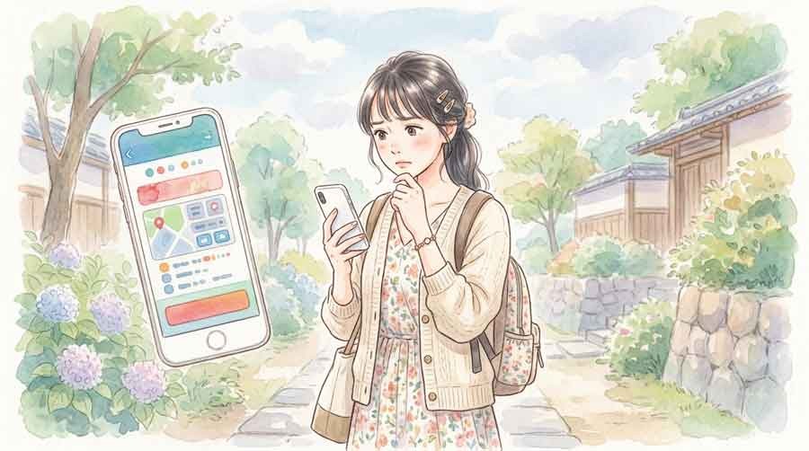 ディズニーチケットの日付変更画面を確認する女性