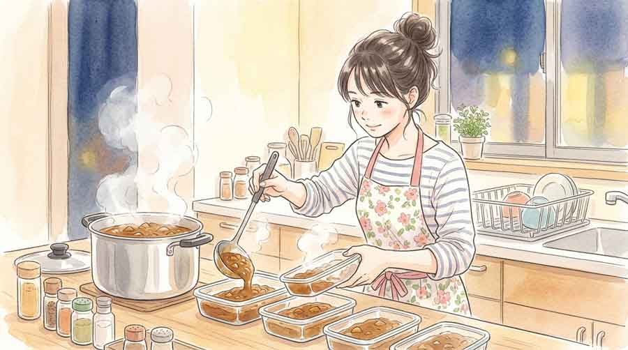 鍋ごと置かれたカレーとBBQの網、食中毒リスクのある夏の食卓