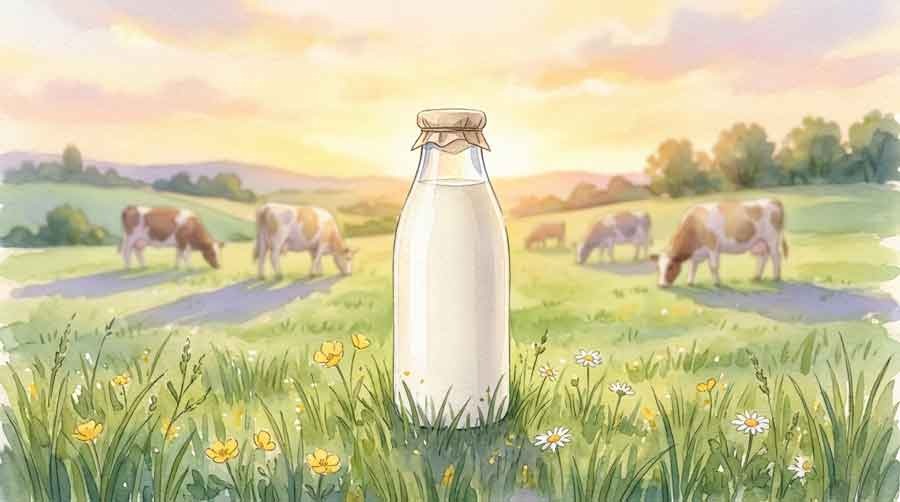 放牧牛乳の値段はなぜ高い？広い牧草地で草を食べる牛の様子