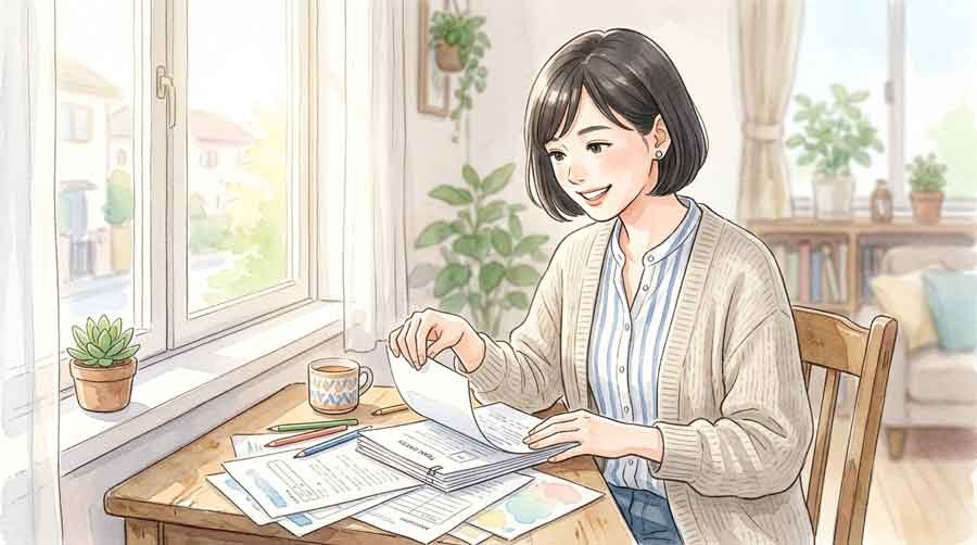 エントリー用紙を手にチームを見守る女性マネージャーのイラスト