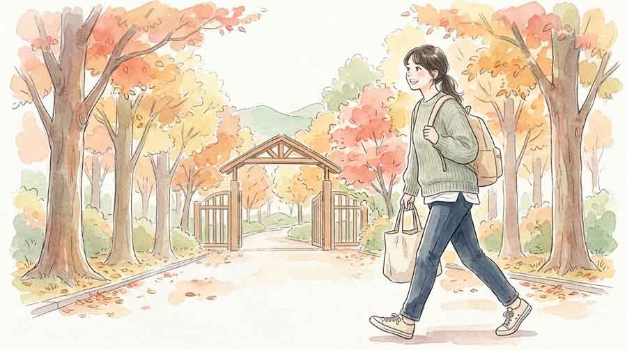 立川駅から観戦に向かう楽しそうな女性ファンたちのイラスト