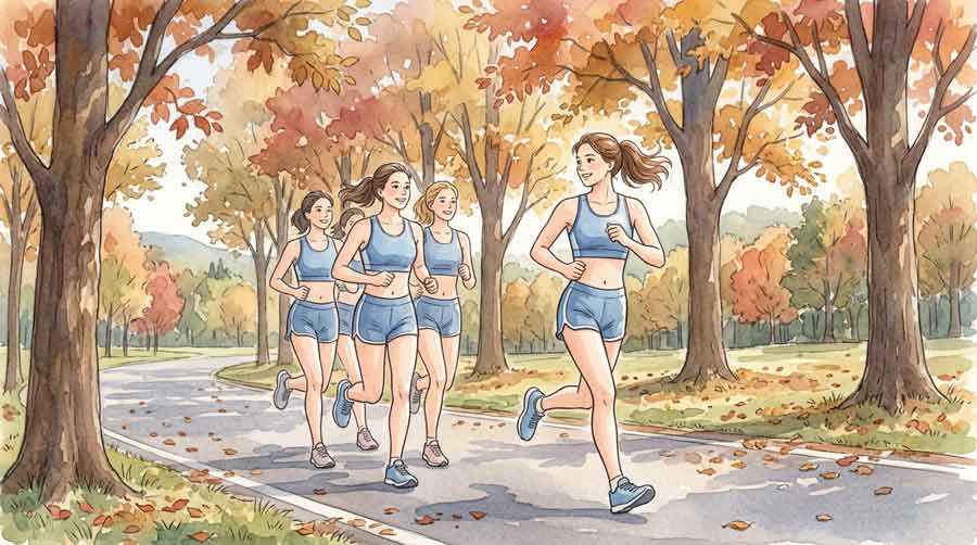 複数の選手が一列になって走る集団走のイラスト