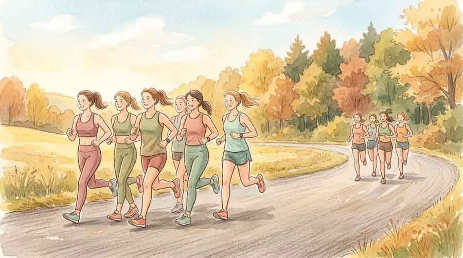 同じペースで並走する複数チームの選手たちのイラスト