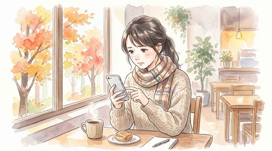 スマートフォンで宝くじをネット購入しようとしている女性