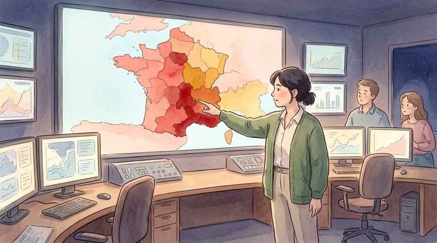 熱波2026年フランスで赤色警報が出た様子のイラスト