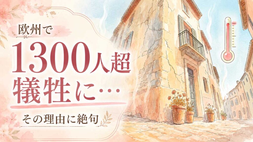 熱波2026年欧州のニュースに驚く女性のイラスト