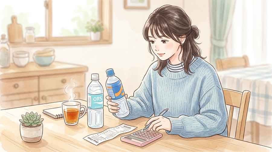 救急車を呼ぶか判断するためのフローチャートを確認する女性の手元