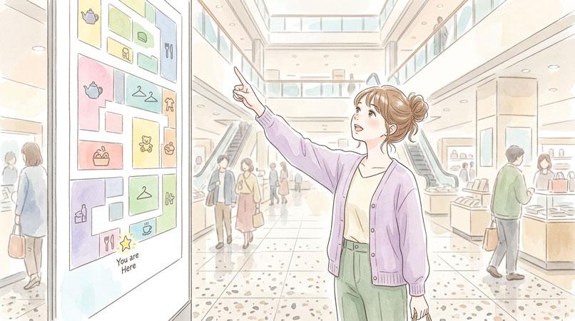 ヨドバシ池袋の店内フロア案内と売場面積の広さを示す様子