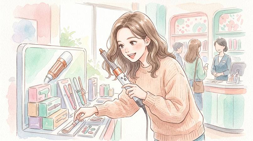 高級オーディオや美容家電を試している来店客の様子