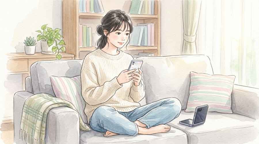 iPhone折りたたみの発売時期を確認する女性のイメージ