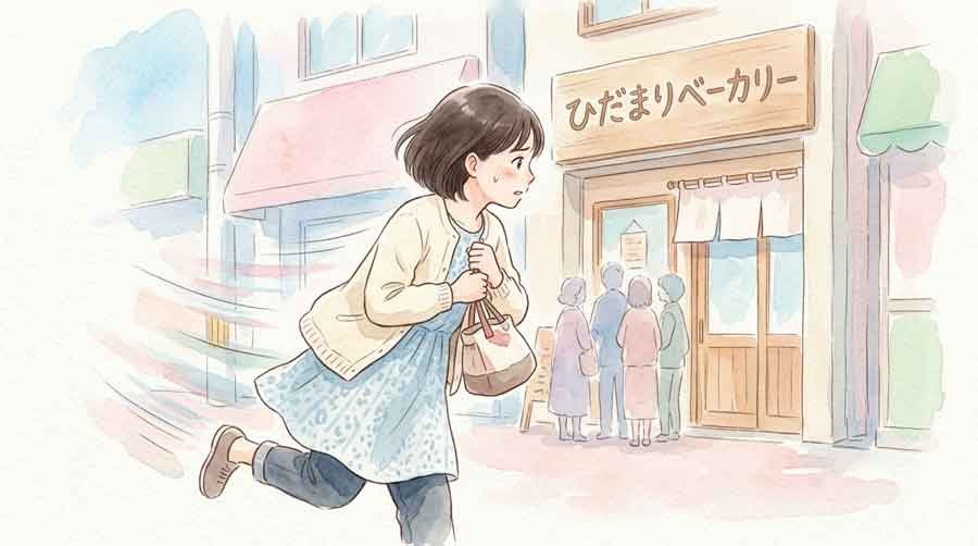 品薄で売り切れる様子を心配する女性のイメージ