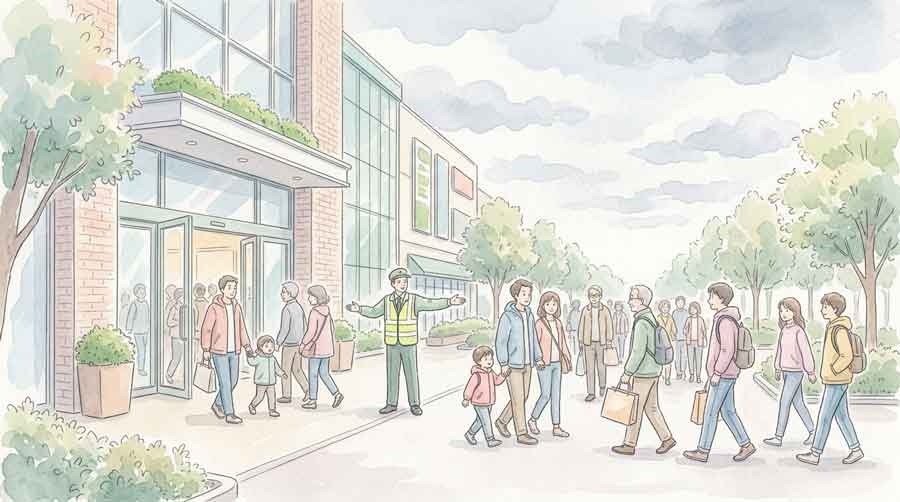地震発生直後に避難誘導が行われる商業施設のイメージ