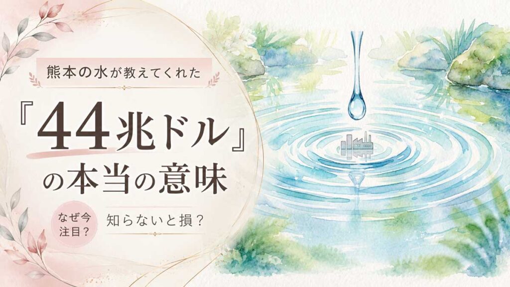 44兆ドルの経済リスクを象徴する熊本の地下水と自然の恵みを描いたイラスト