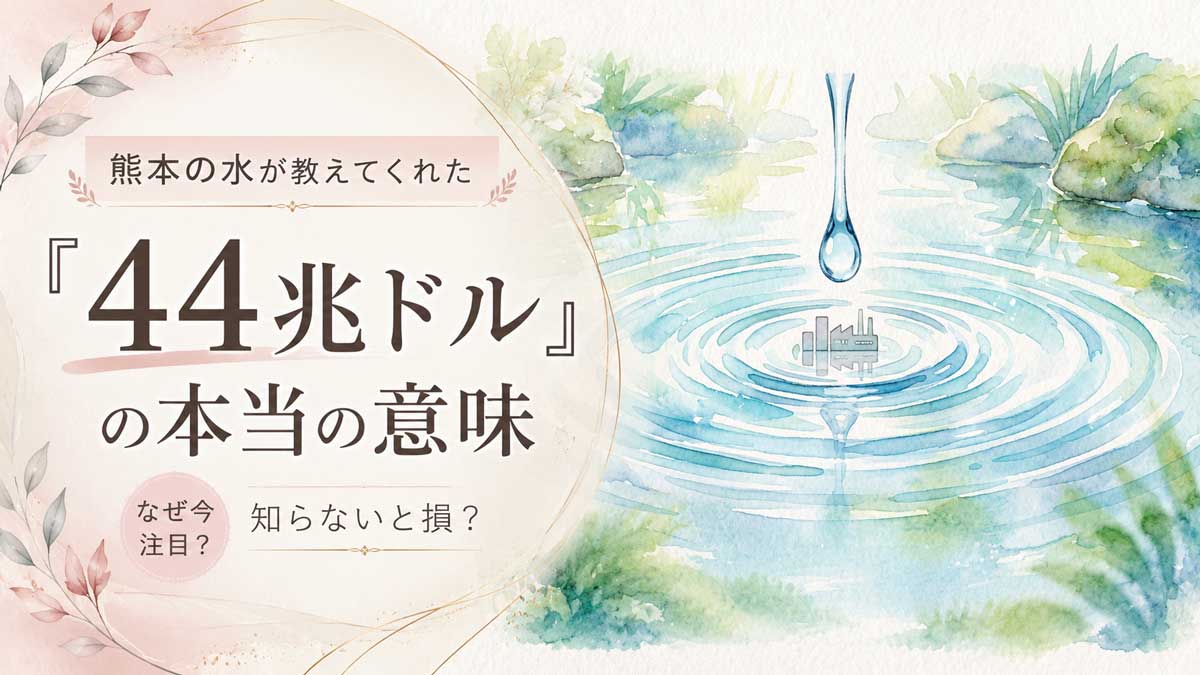 44兆ドルの経済リスクを象徴する熊本の地下水と自然の恵みを描いたイラスト