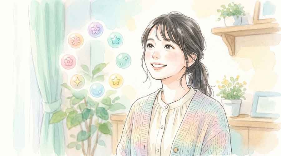 LINE AIの無料枠表示を確認し安心する女性の水彩イラスト