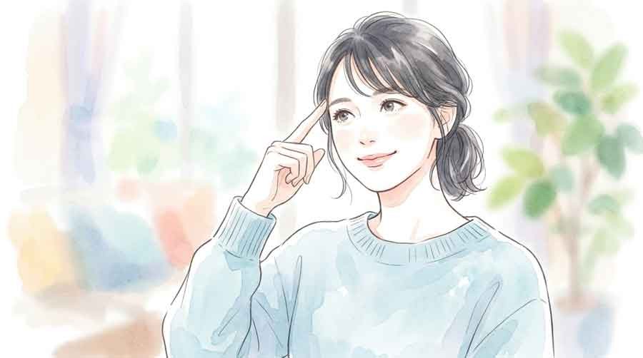 心当たりを思い出そうと考え込む女性の水彩イラスト